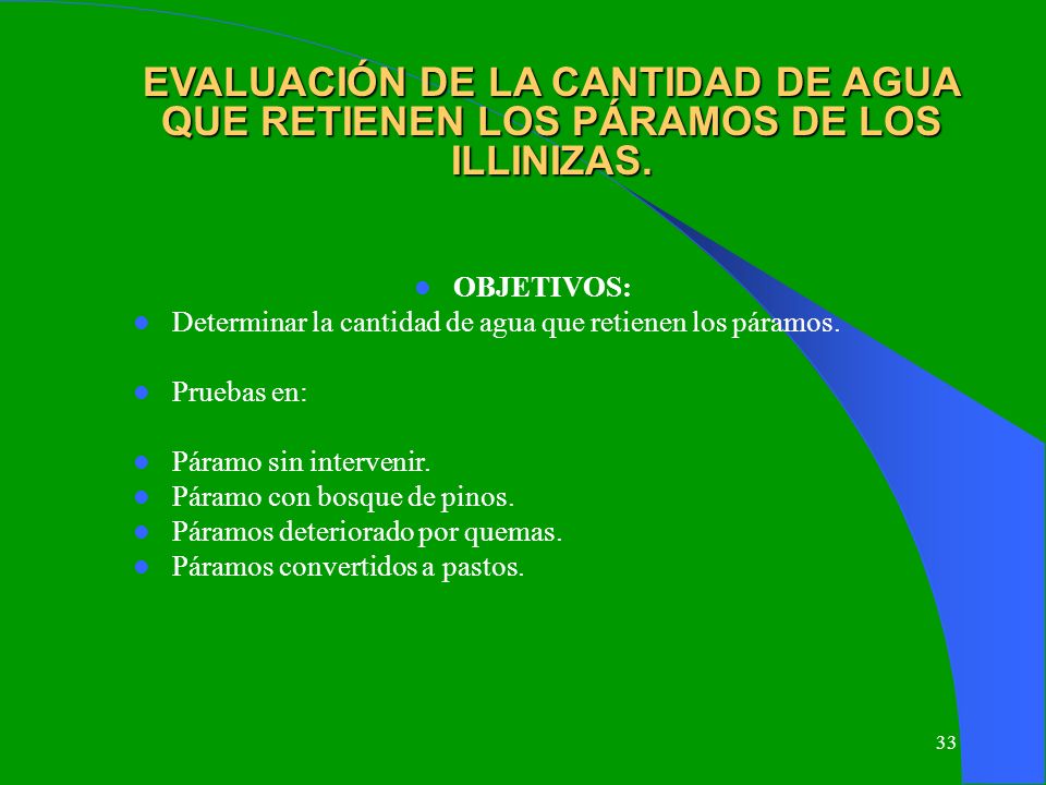 EVALUACIÓN DE LA CANTIDAD DE AGUA QUE RETIENEN LOS PÁRAMOS DE LOS ILLINIZAS.