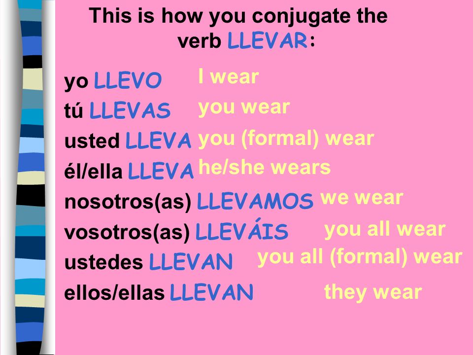 This is how you conjugate the verb LLEVAR:
