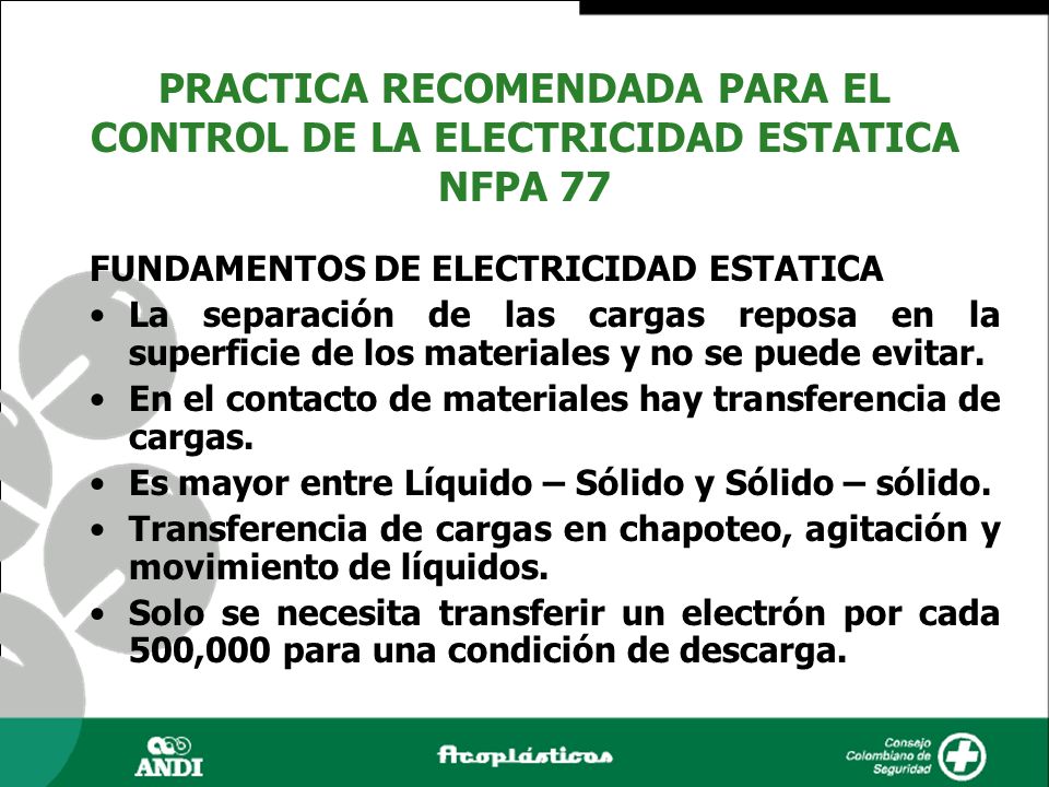 PRACTICA RECOMENDADA PARA EL CONTROL DE LA ELECTRICIDAD ESTATICA NFPA 77