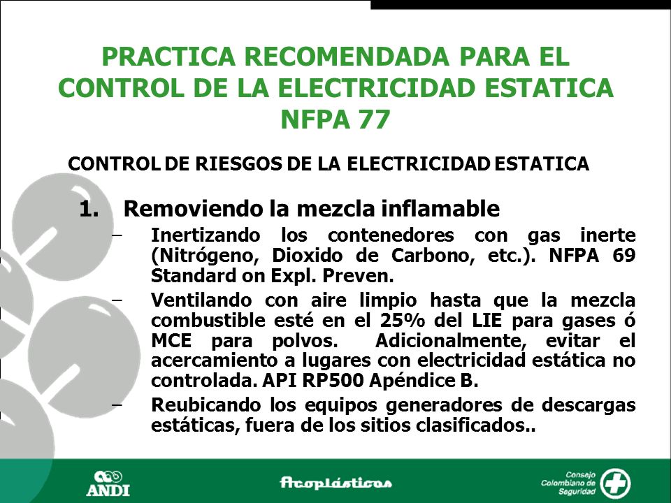 PRACTICA RECOMENDADA PARA EL CONTROL DE LA ELECTRICIDAD ESTATICA NFPA 77