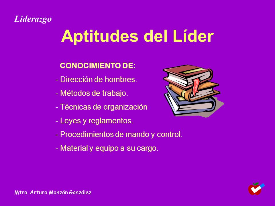 Aptitudes del Líder Liderazgo CONOCIMIENTO DE: - Dirección de hombres.
