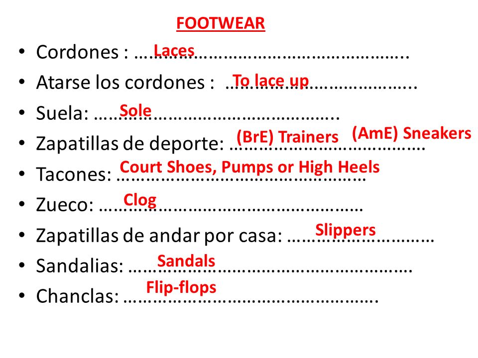 Cordones : ……………………………………………….. Atarse los cordones : ………………………………...