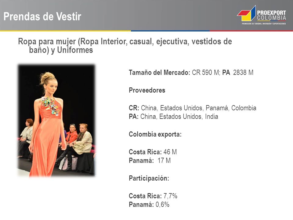 Prendas de Vestir Ropa para mujer (Ropa Interior, casual, ejecutiva, vestidos de baño) y Uniformes.