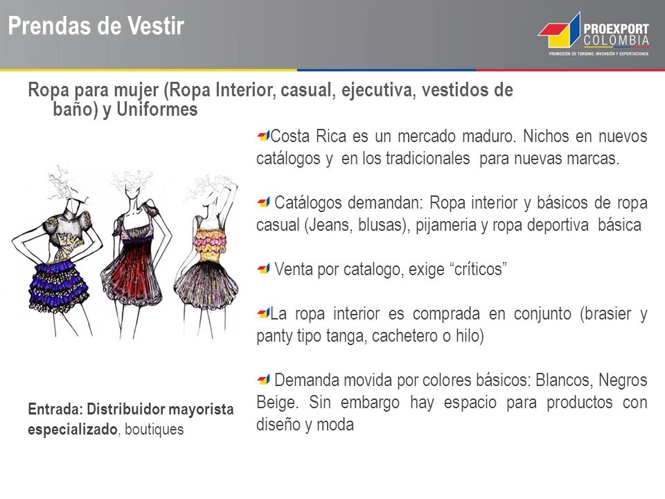Prendas de Vestir Ropa para mujer (Ropa Interior, casual, ejecutiva, vestidos de baño) y Uniformes.