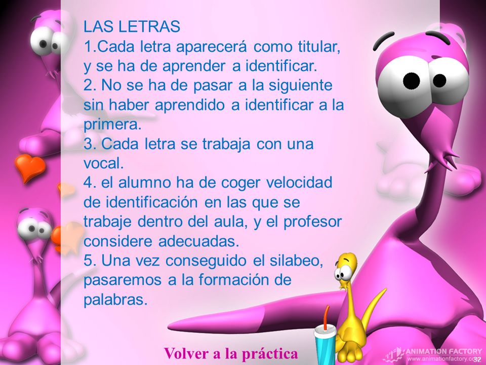 LAS LETRAS 1.Cada letra aparecerá como titular, y se ha de aprender a identificar.