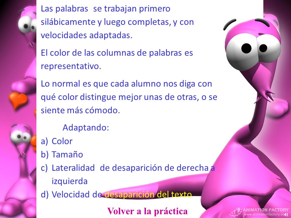 El color de las columnas de palabras es representativo.