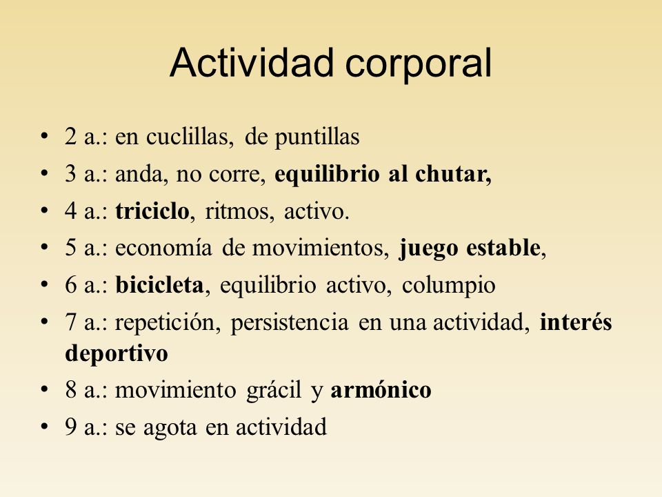 Actividad corporal 2 a.: en cuclillas, de puntillas