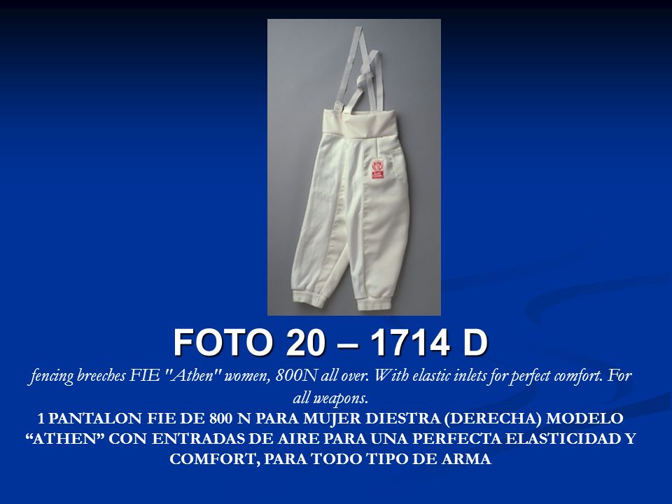FOTO 20 – 1714 D fencing breeches FIE Athen women, 800N all over. With elastic inlets for perfect comfort. For all weapons.