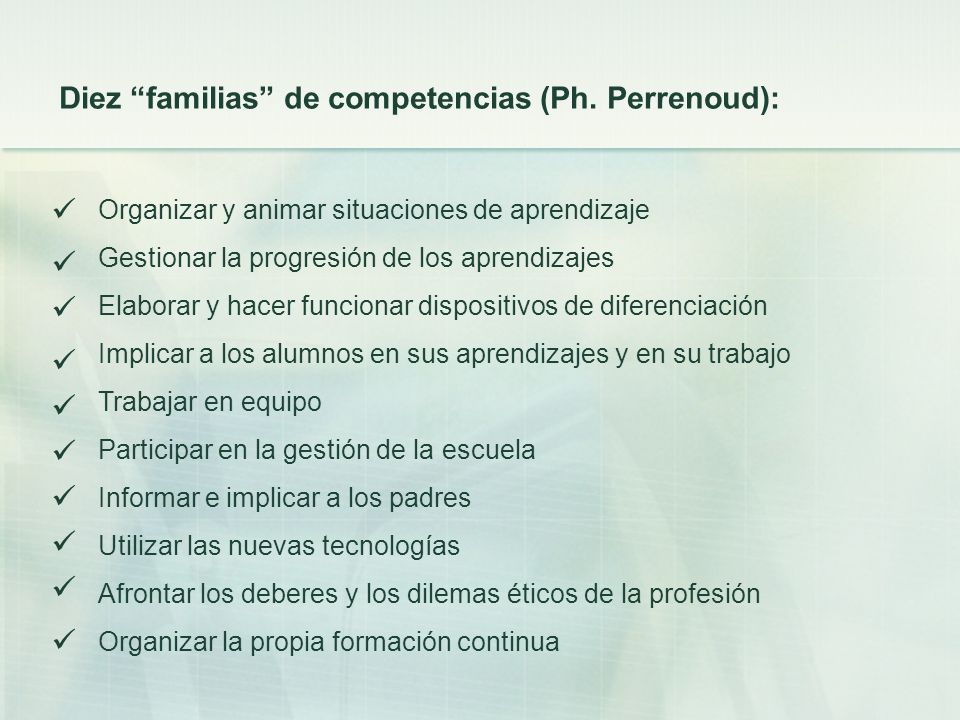           Diez familias de competencias (Ph. Perrenoud):