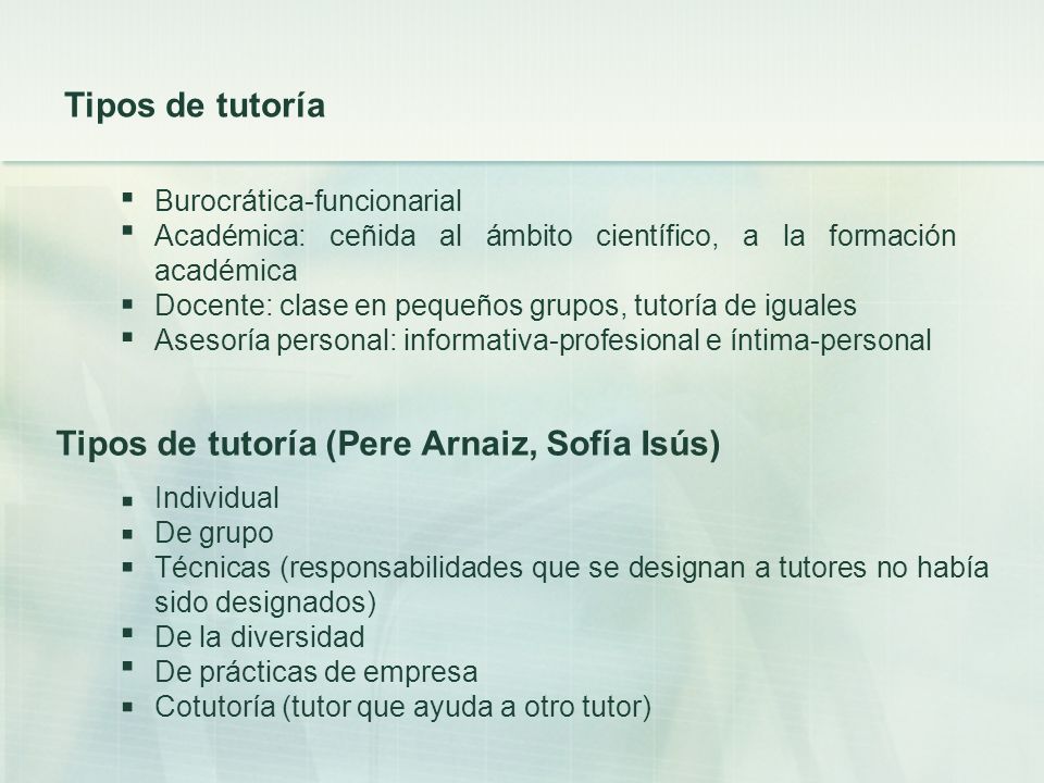 Tipos de tutoría (Pere Arnaiz, Sofía Isús)