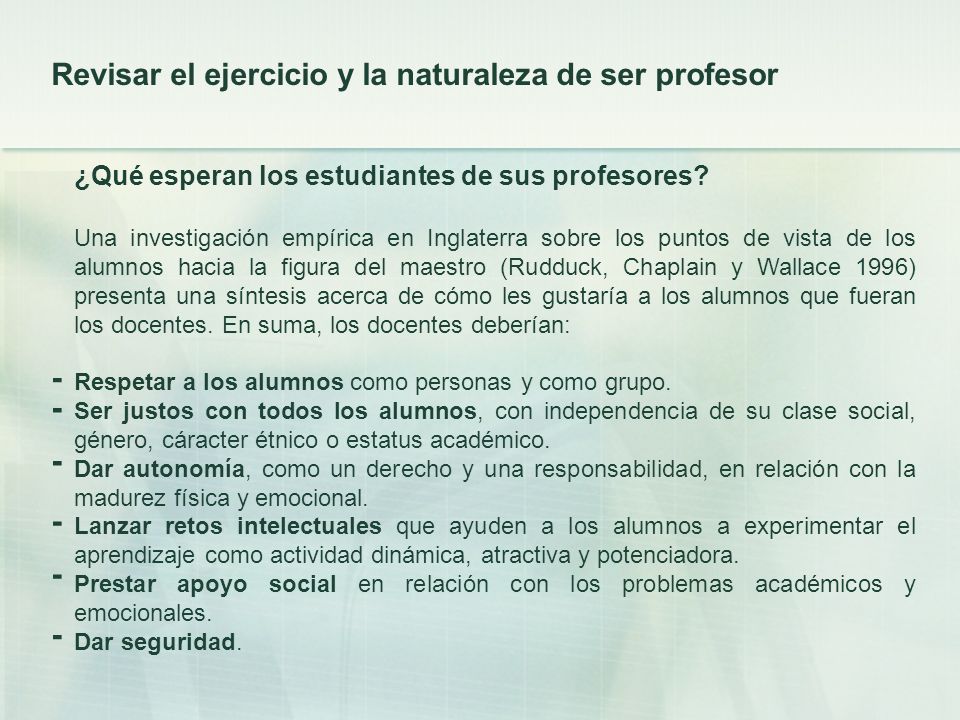 Revisar el ejercicio y la naturaleza de ser profesor
