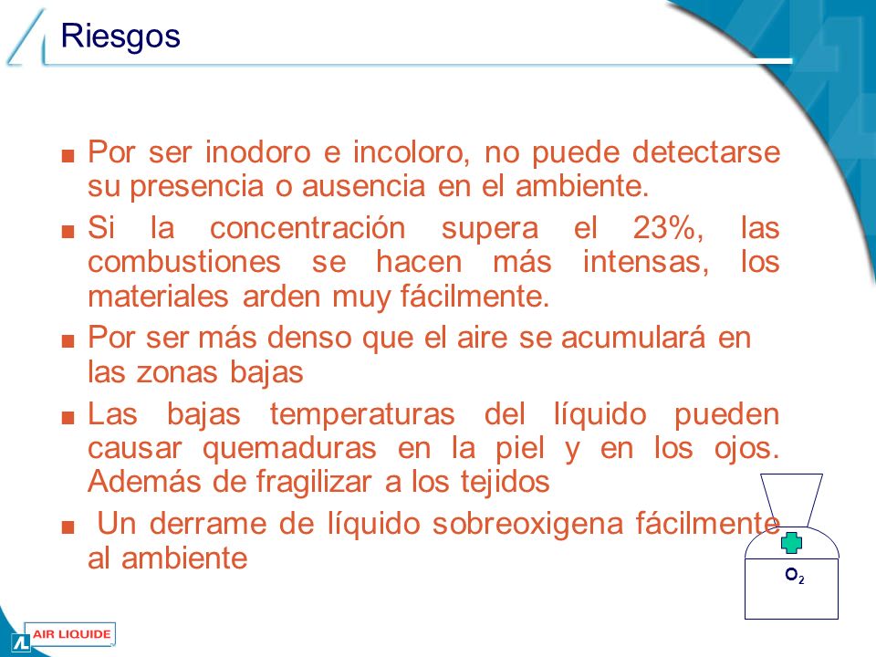 Riesgos Por ser inodoro e incoloro, no puede detectarse su presencia o ausencia en el ambiente.