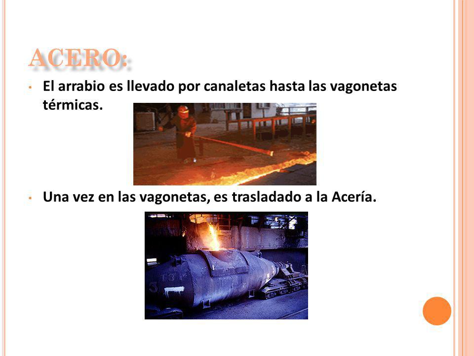 Acero: El arrabio es llevado por canaletas hasta las vagonetas térmicas.