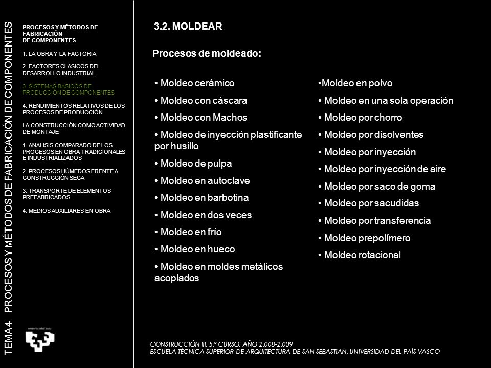 TEMA 4 PROCESOS Y MÉTODOS DE FABRICACIÓN DE COMPONENTES 3.2. MOLDEAR