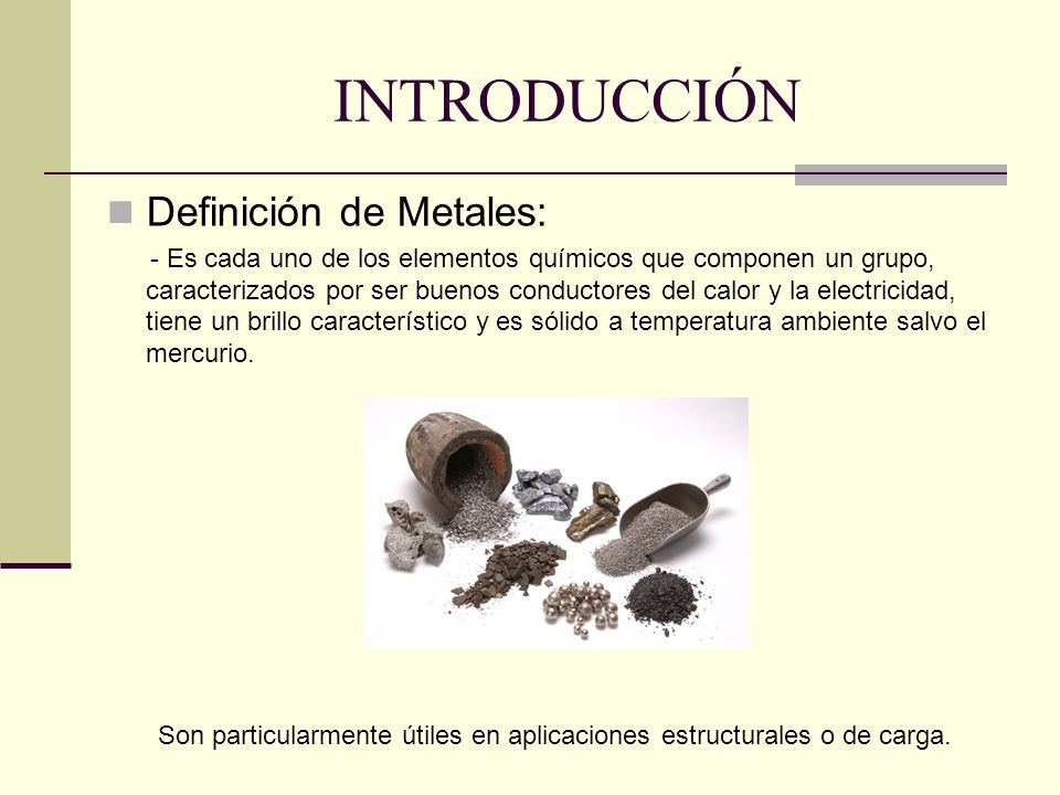 INTRODUCCIÓN Definición de Metales: