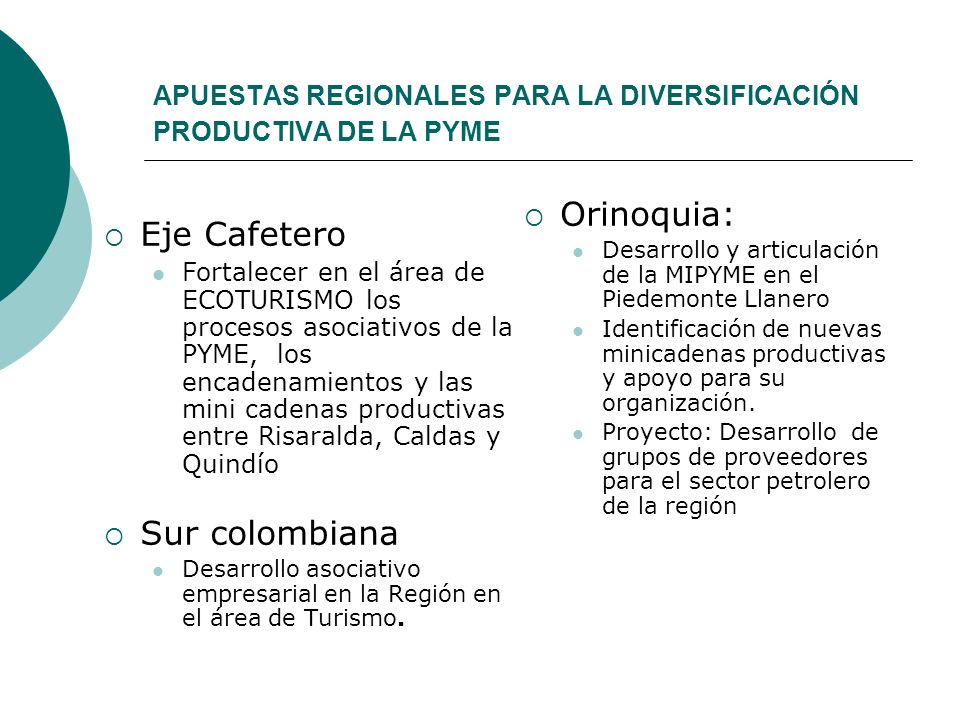 APUESTAS REGIONALES PARA LA DIVERSIFICACIÓN PRODUCTIVA DE LA PYME