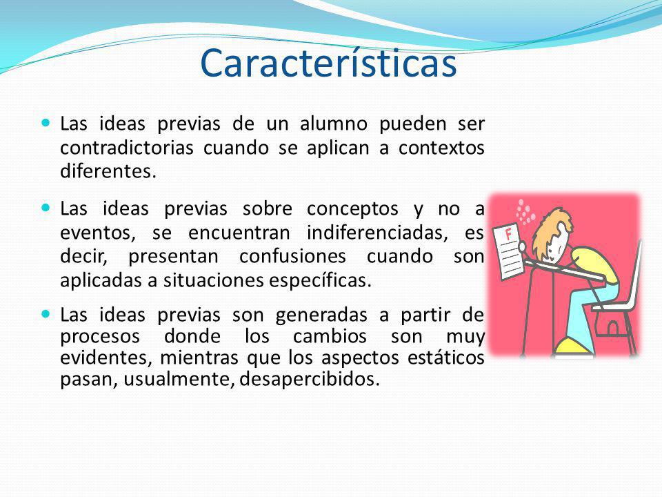 Características Las ideas previas de un alumno pueden ser contradictorias cuando se aplican a contextos diferentes.