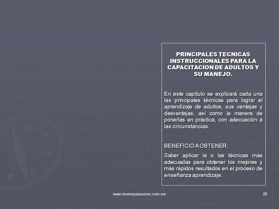 PRINCIPALES TECNICAS INSTRUCCIONALES PARA LA CAPACITACION DE ADULTOS Y SU MANEJO.