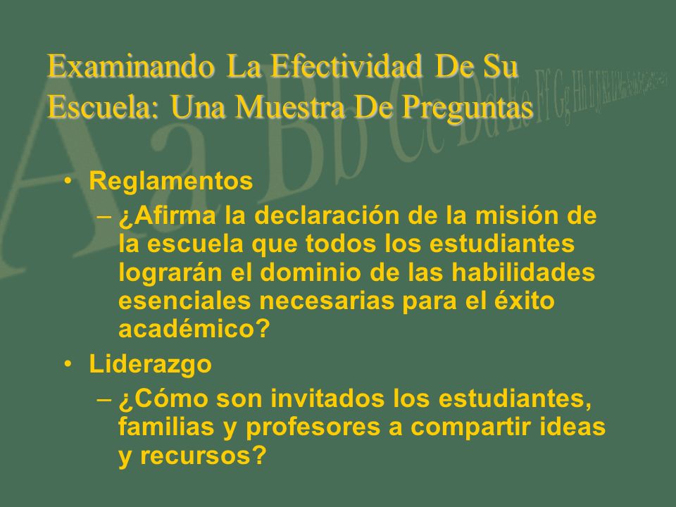 Examinando La Efectividad De Su Escuela: Una Muestra De Preguntas