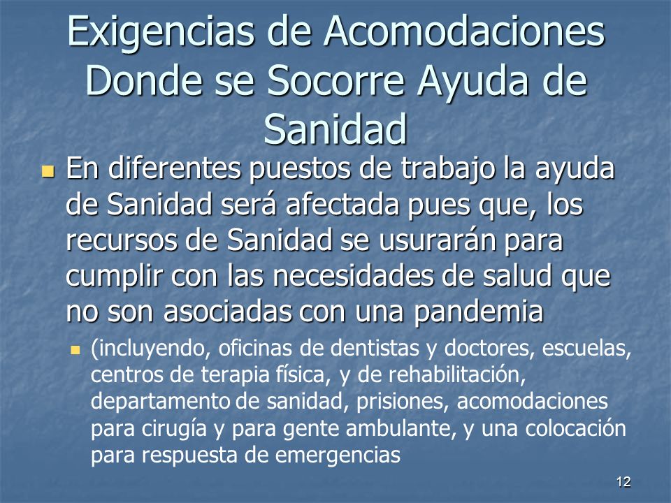 Exigencias de Acomodaciones Donde se Socorre Ayuda de Sanidad