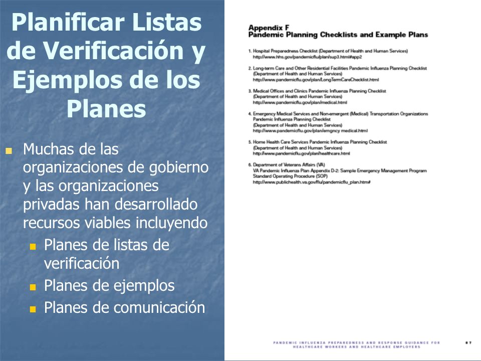 Planificar Listas de Verificación y Ejemplos de los Planes