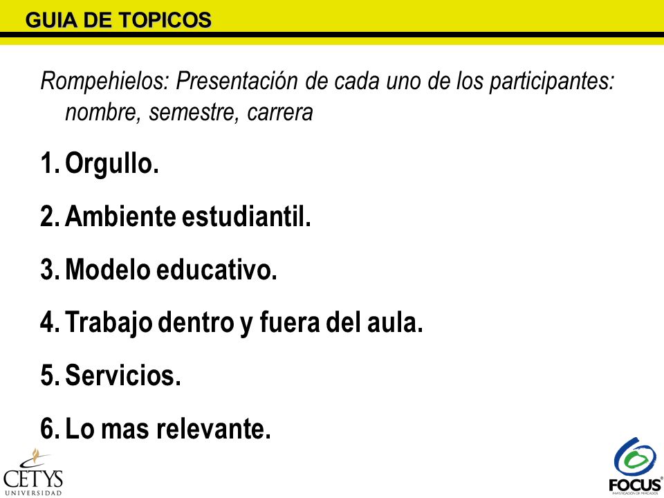 Trabajo dentro y fuera del aula. Servicios. Lo mas relevante.