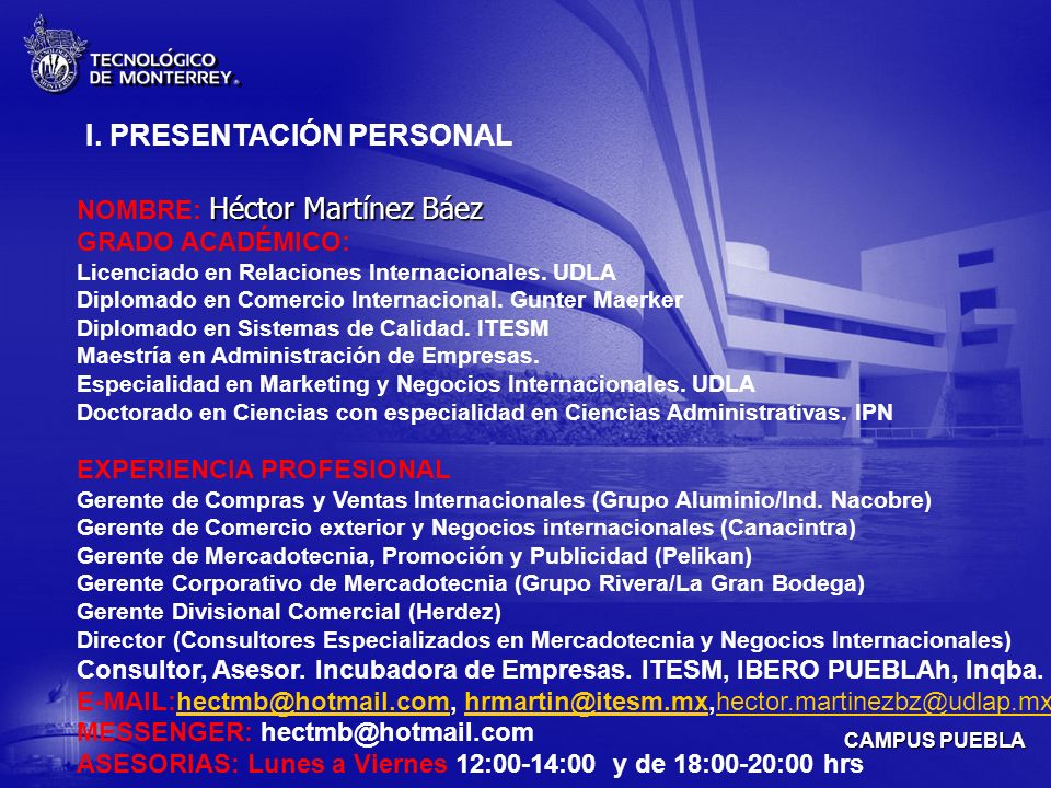 I. PRESENTACIÓN PERSONAL