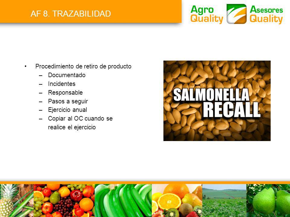 AF 8. TRAZABILIDAD Procedimiento de retiro de producto Documentado
