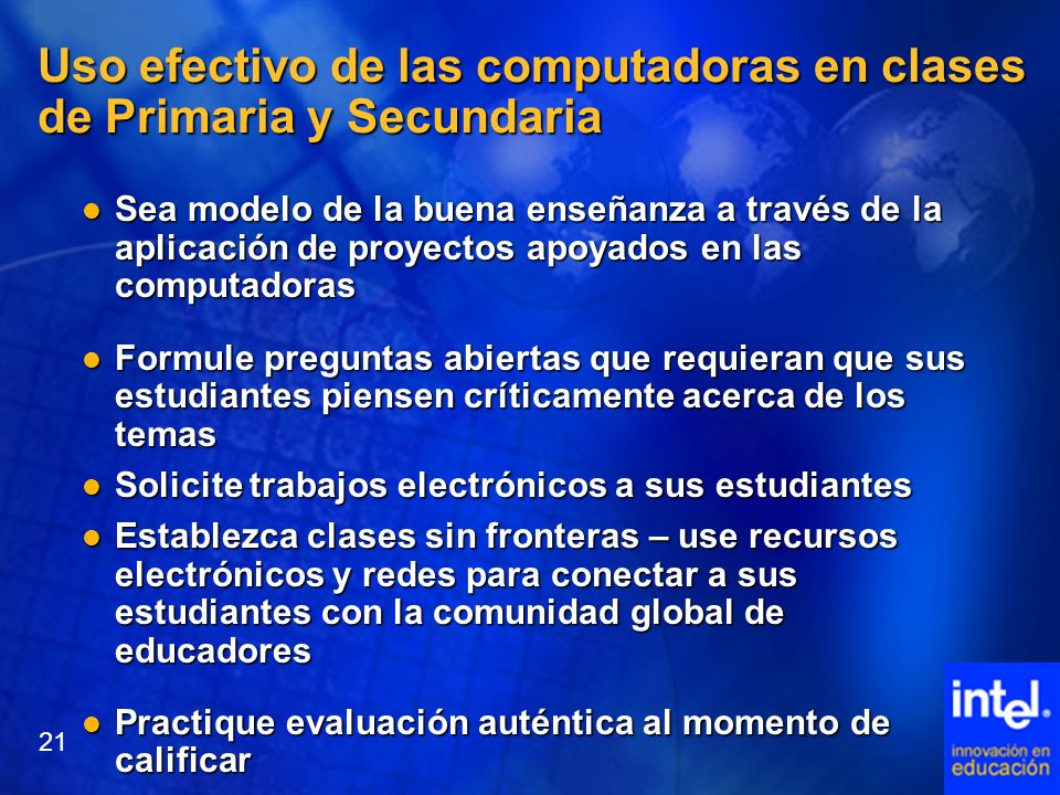 Uso efectivo de las computadoras en clases de Primaria y Secundaria
