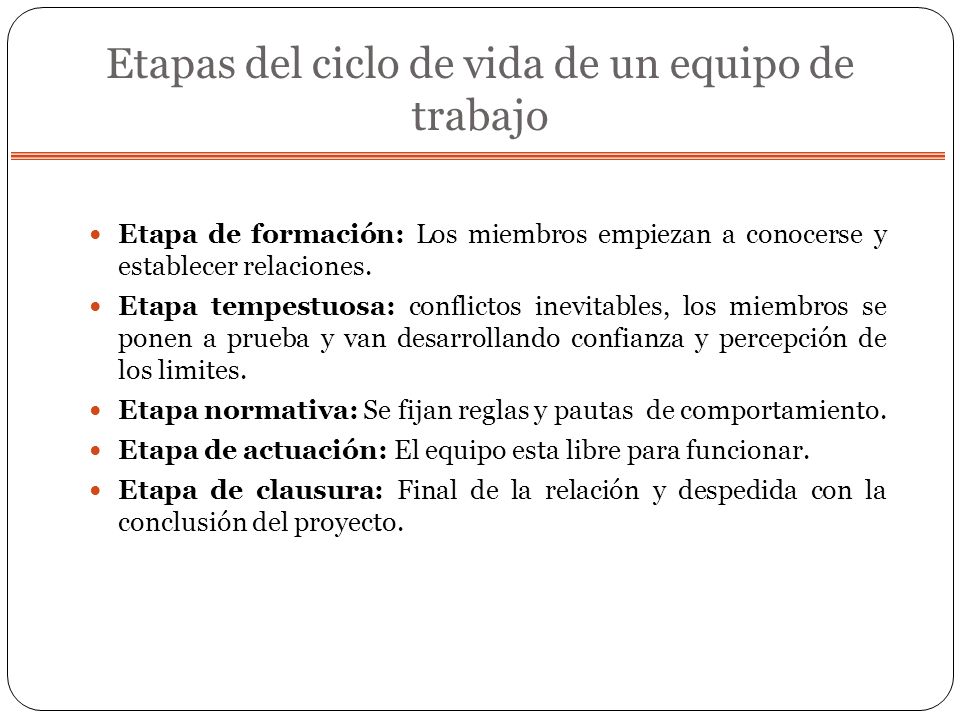 Etapas del ciclo de vida de un equipo de trabajo