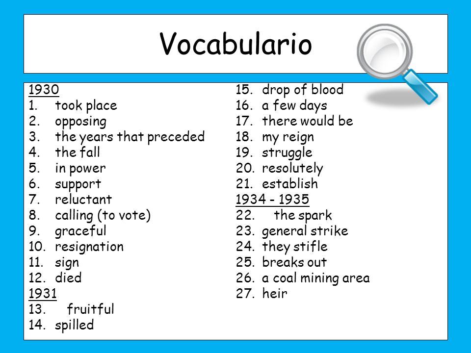 Vocabulario 1930 drop of blood took place a few days opposing