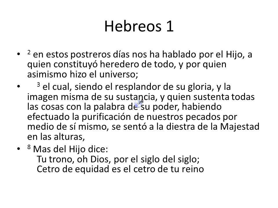 Hebreos 1 2 en estos postreros días nos ha hablado por el Hijo, a quien constituyó heredero de todo, y por quien asimismo hizo el universo;
