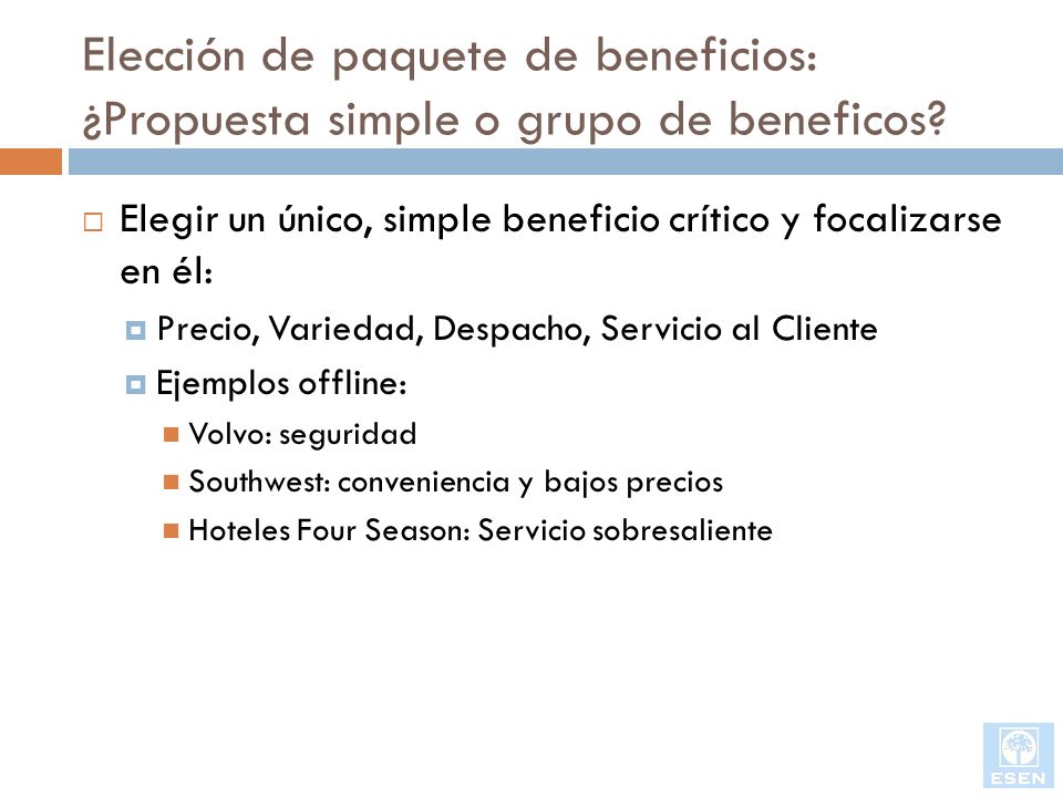 Elección de paquete de beneficios: ¿Propuesta simple o grupo de beneficos