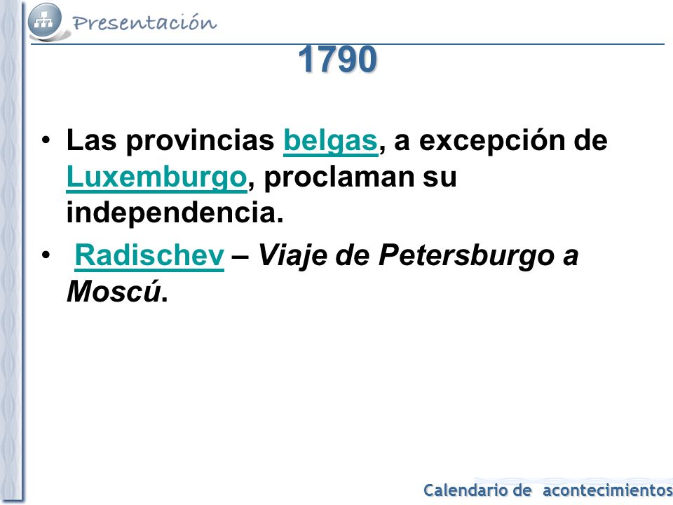 1790 Las provincias belgas, a excepción de Luxemburgo, proclaman su independencia.