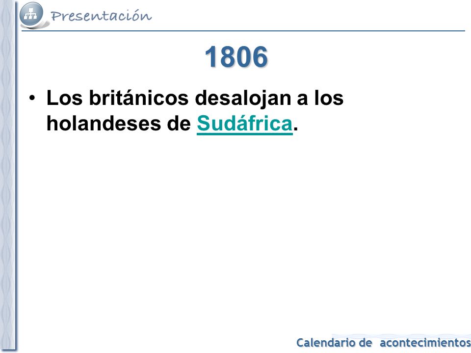 1806 Los británicos desalojan a los holandeses de Sudáfrica.