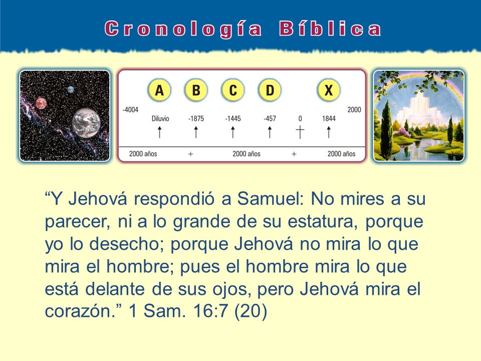 Y Jehová respondió a Samuel: No mires a su parecer, ni a lo grande de su estatura, porque yo lo desecho; porque Jehová no mira lo que mira el hombre; pues el hombre mira lo que está delante de sus ojos, pero Jehová mira el corazón. 1 Sam.
