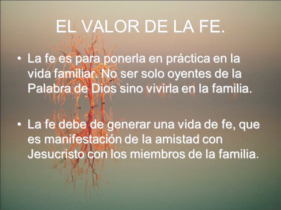 EL VALOR DE LA FE. La fe es para ponerla en práctica en la vida familiar. No ser solo oyentes de la Palabra de Dios sino vivirla en la familia.