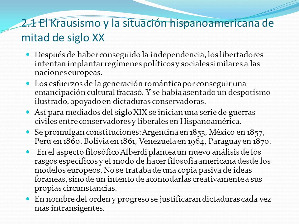 2.1 El Krausismo y la situación hispanoamericana de mitad de siglo XX