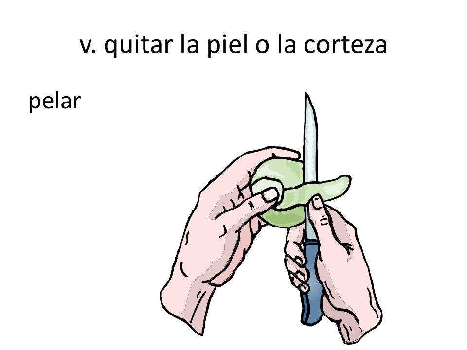 v. quitar la piel o la corteza