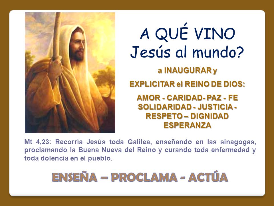 EXPLICITAR el REINO DE DIOS: ENSEÑA – PROCLAMA - ACTÚA