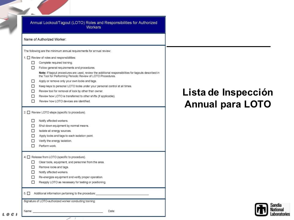 Lista de Inspección Annual para LOTO