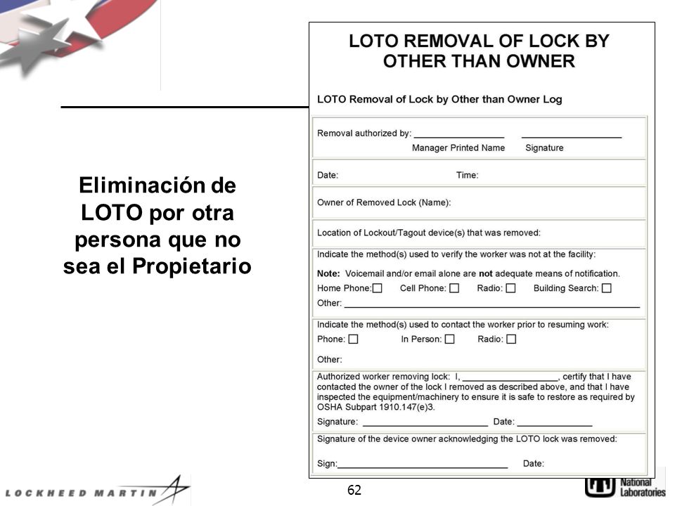 Eliminación de LOTO por otra persona que no sea el Propietario