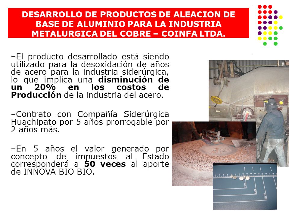DESARROLLO DE PRODUCTOS DE ALEACION DE BASE DE ALUMINIO PARA LA INDUSTRIA METALURGICA DEL COBRE – COINFA LTDA.