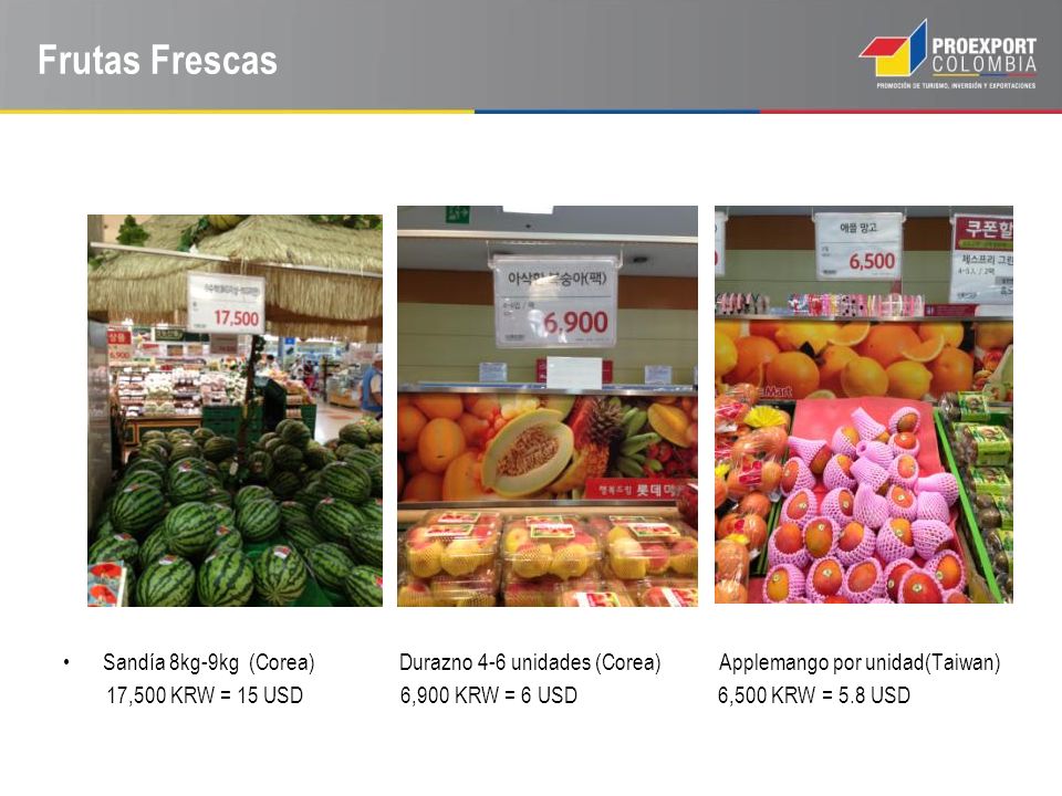 Frutas Frescas Sandía 8kg-9kg (Corea) Durazno 4-6 unidades (Corea) Applemango por unidad(Taiwan)