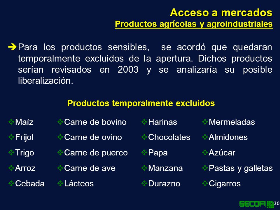 Acceso a mercados Productos agrícolas y agroindustriales