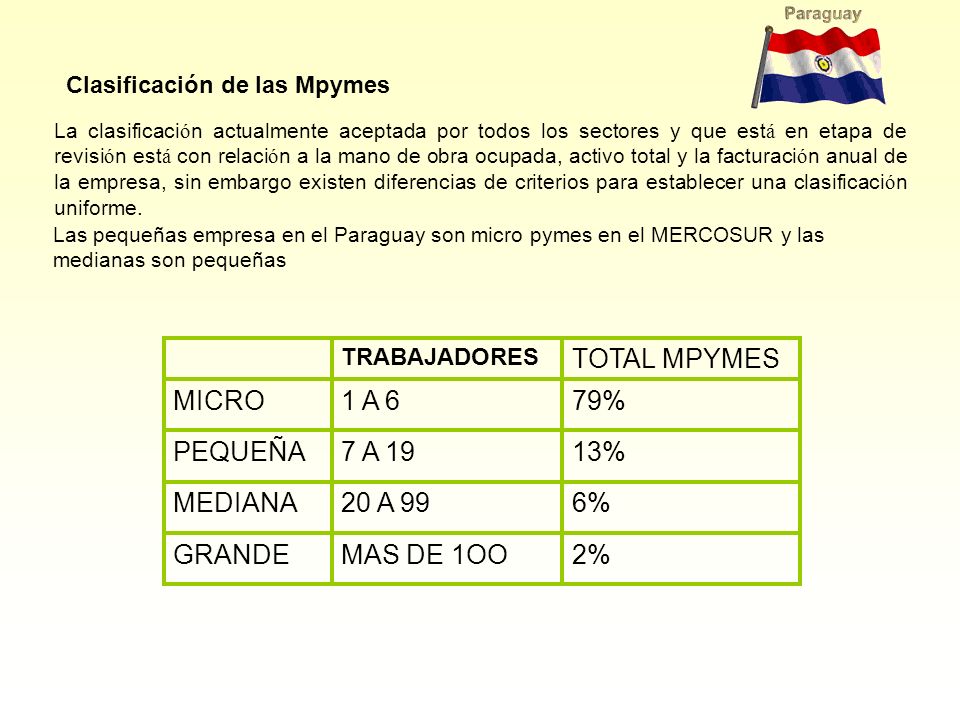 2% MAS DE 1OO GRANDE 6% 20 A 99 MEDIANA 13% 7 A 19 PEQUEÑA 79% 1 A 6