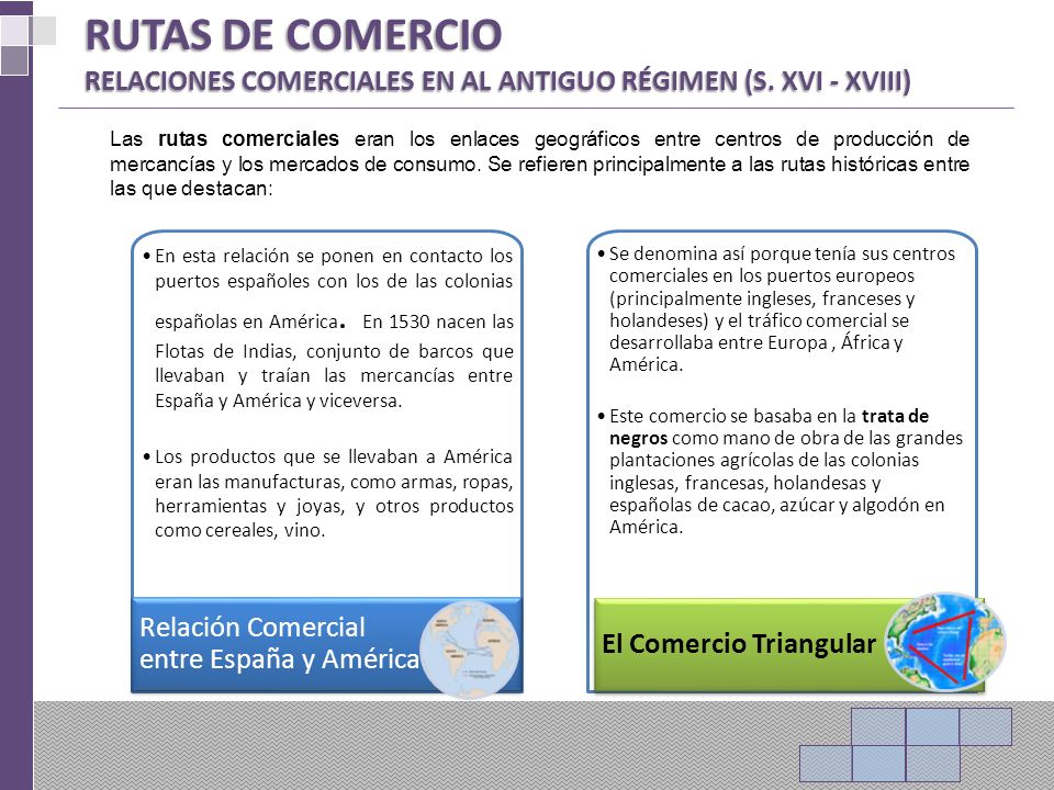 RUTAS DE COMERCIO RELACIONES COMERCIALES EN AL ANTIGUO RÉGIMEN (S. XVI - XVIII)