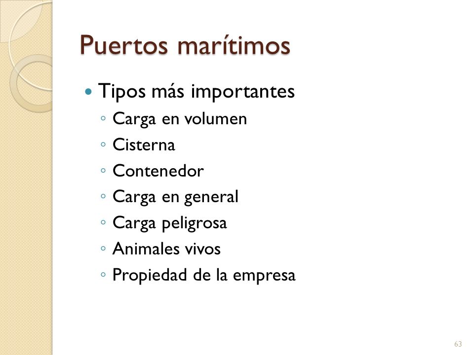 Puertos marítimos Tipos más importantes Carga en volumen Cisterna
