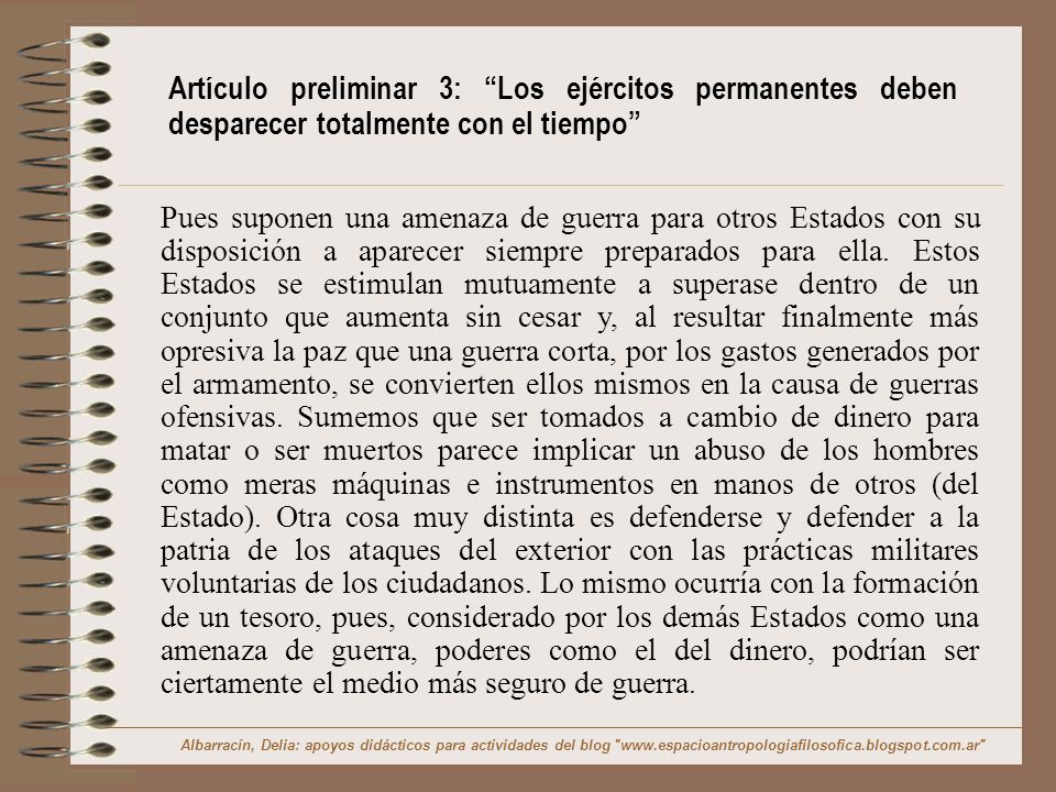 Artículo preliminar 3: Los ejércitos permanentes deben desparecer totalmente con el tiempo