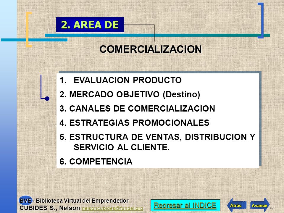 2. AREA DE COMERCIALIZACION EVALUACION PRODUCTO